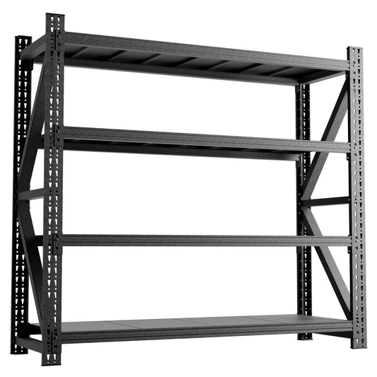 6000 lb Heavy Duty Garage Shelving - Extra Wide 4-Shelf Adjustable Metal Storage Unit, 75" W x 24" D x 69" H Industrial Rack for Warehouse, Black
