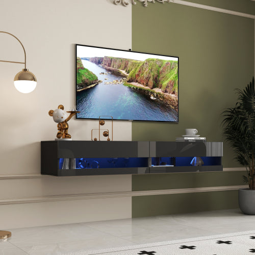 180" Floating TV Stand w/ LED Lights & Charging Station White
