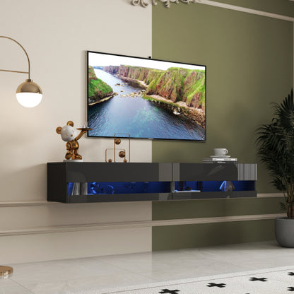 180" Floating TV Stand w/ LED Lights & Charging Station White