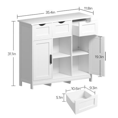 White Accent Storage Cabinet w/ Drawers & Adjustable Shelves
