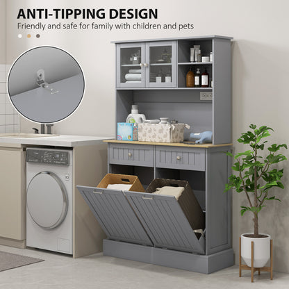 Gray Kitchen Pantry Cabinet with Charging Station & Tilt-Out