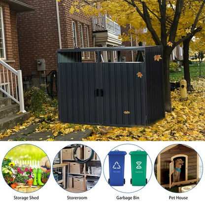 Metal Garbage Bin Shed for 2 Trash Cans - Charcoal Galvanized Steel Outdoor Trash Can Enclosure Storage Shed for Garden Yard Lawn