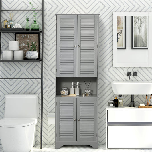 Tall Narrow Gray Bathroom Linen Cabinet w/ Adjustable Shelves