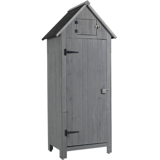 70.5" Tall Wooden Garden Shed - Gray Outdoor Storage Cabinet Tool Shed for Patio & Backyard