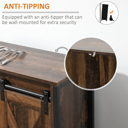 Rustic Brown Sliding Barn Door Buffet Cabinet Sideboard