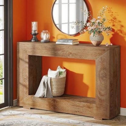 47" Farmhouse Console Table with Storage Rustic Gray Oak