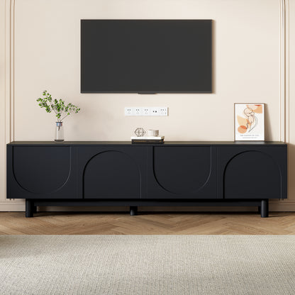71" Black TV Stand Modern Entertainment Center w/ Arch Doors