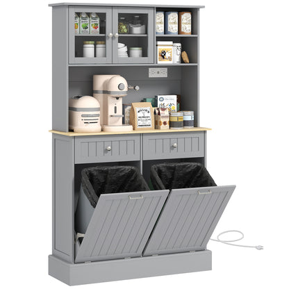Gray Kitchen Pantry Cabinet with Charging Station & Tilt-Out