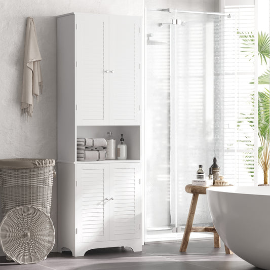 Tall Narrow Bathroom Linen Cabinet White w/ Adjustable Shelves