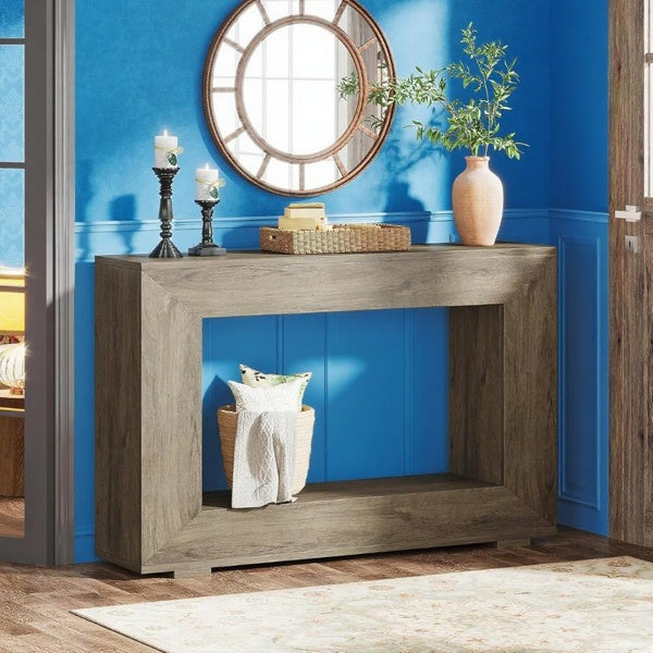 47" Farmhouse Console Table with Storage Rustic Gray Oak