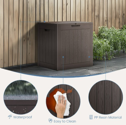 31 Gallon Deck Box - Small Lockable Resin Outdoor Storage Box Waterproof for Patio Cushions, Garden Tools & Package Delivery, Brown/Black