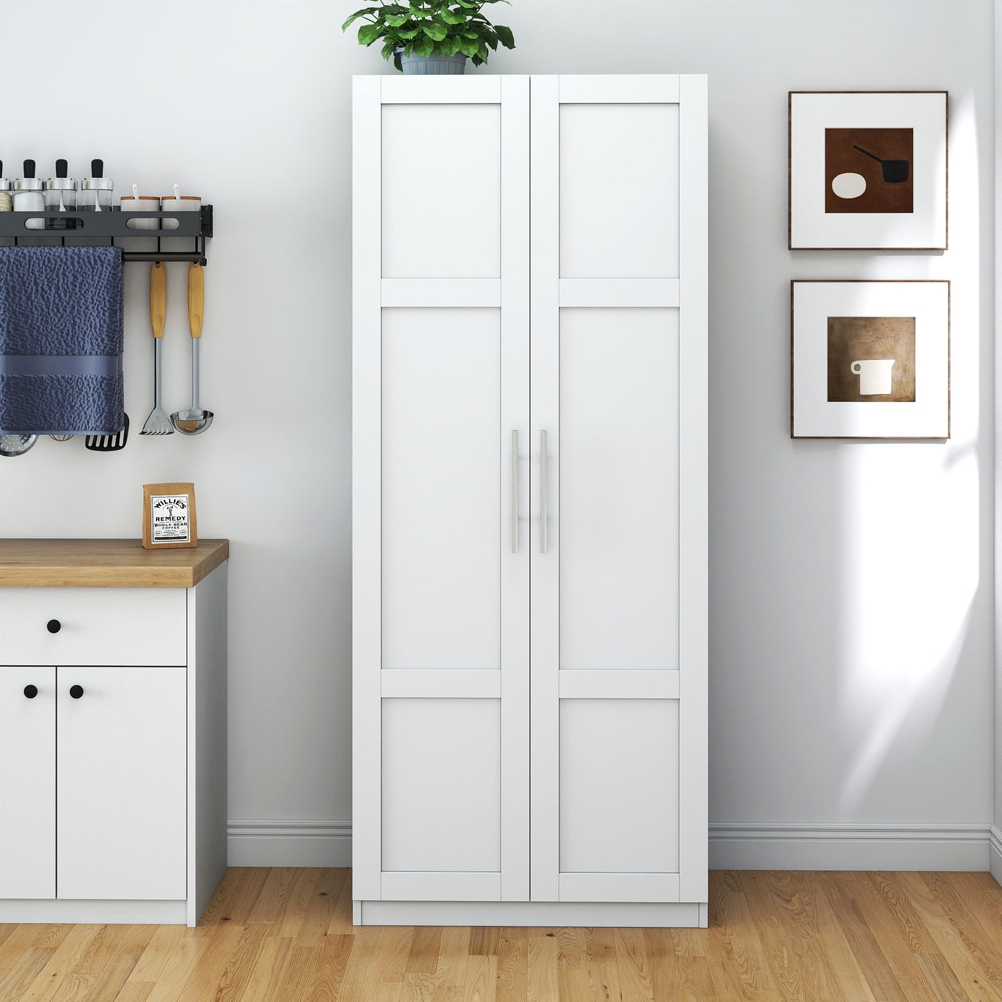 White Pantry Cabinet 71" Tall w/ 2 Doors & Adjustable Shelves