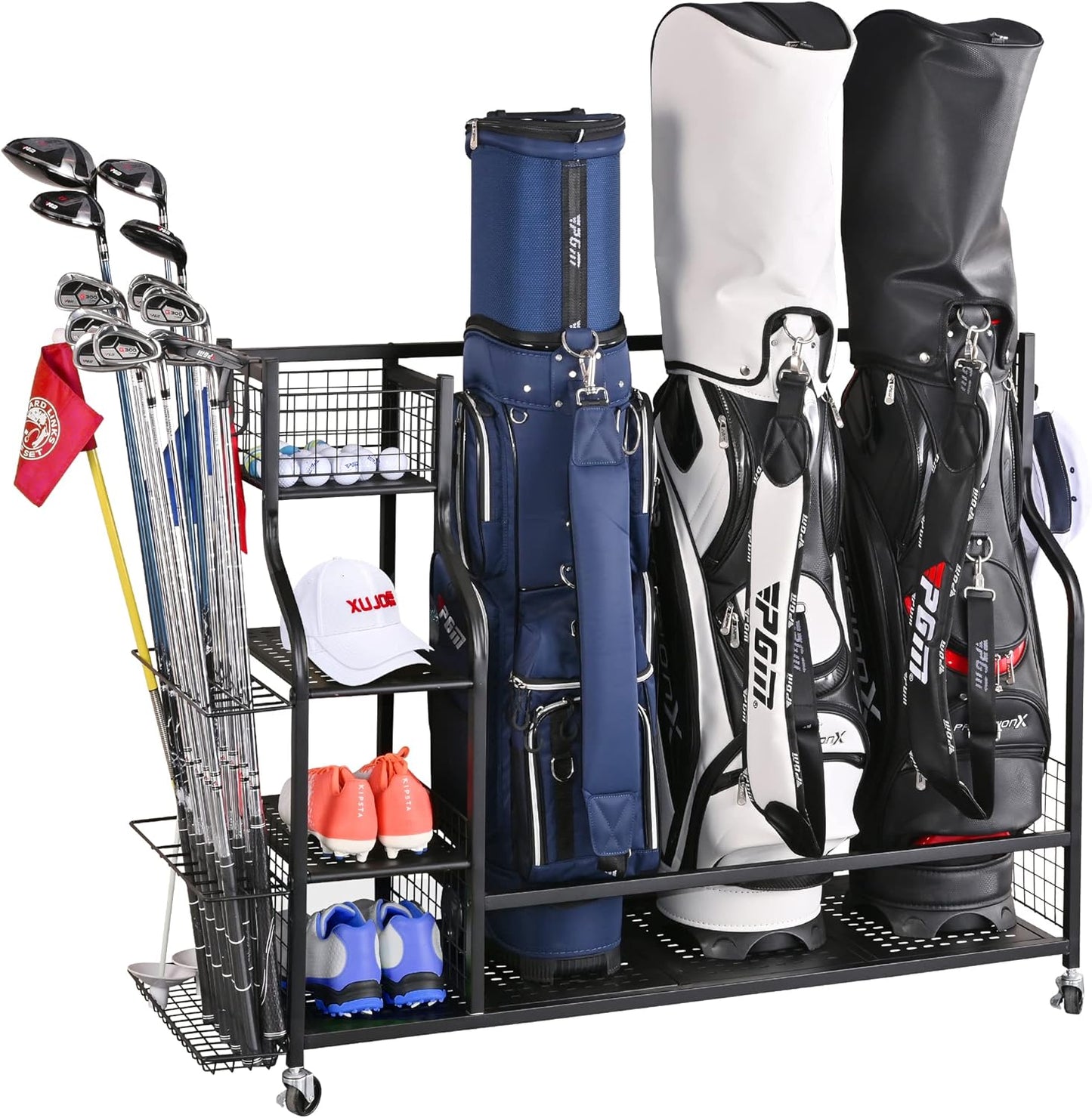 Golf Bag Storage Rack for 3 Bags & Clubs Garage Organizer