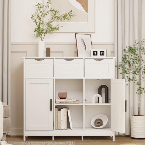 White Accent Storage Cabinet w/ Drawers & Adjustable Shelves