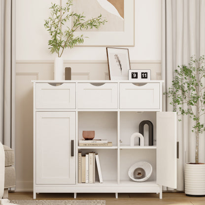 White Accent Storage Cabinet w/ Drawers & Adjustable Shelves