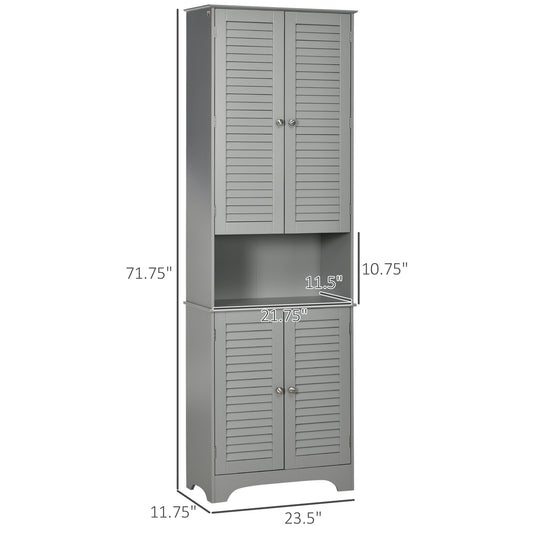 Tall Narrow Gray Bathroom Linen Cabinet w/ Adjustable Shelves