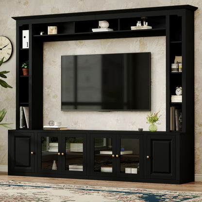 92" Black Entertainment Center TV Wall Unit w/ Bookshelves