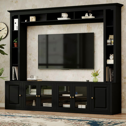 92" Black Entertainment Center TV Wall Unit w/ Bookshelves
