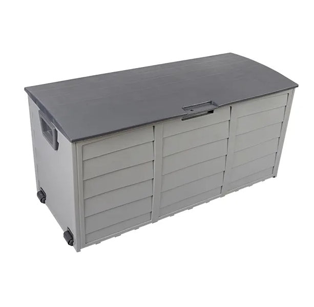 75 Gallon Deck Box with Wheels - 260L Large Outdoor Storage Box Gray Resin Garden Chest Lockable for Patio Cushions Tools Toys