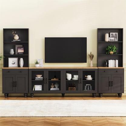 110" Farmhouse TV Stand Entertainment Center w/ Bookshelves Black