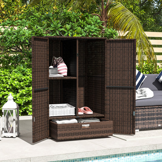 Mixed Brown Rattan Pool Towel Cabinet Outdoor Storage