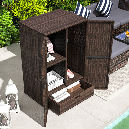 Mixed Brown Rattan Pool Towel Cabinet Outdoor Storage