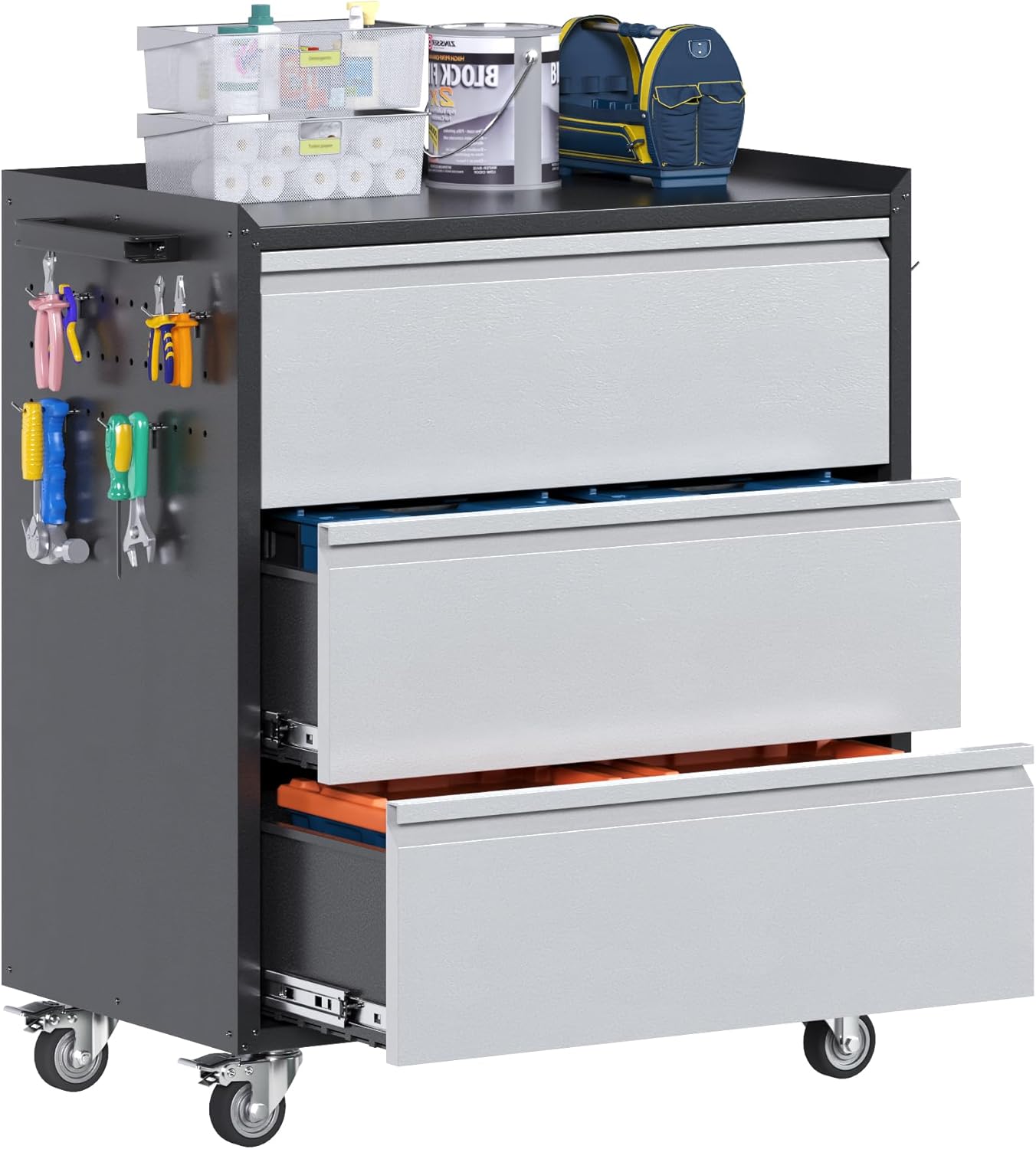 Rolling Tool Chest 3-Drawer Garage Cabinet Black-Grey