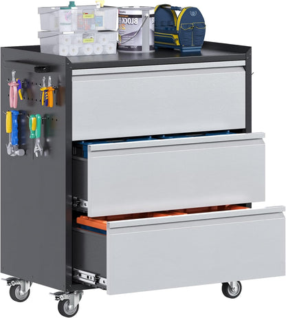 Rolling Tool Chest 3-Drawer Garage Cabinet Black-Grey