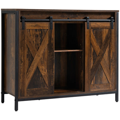 Rustic Brown Sliding Barn Door Buffet Cabinet Sideboard