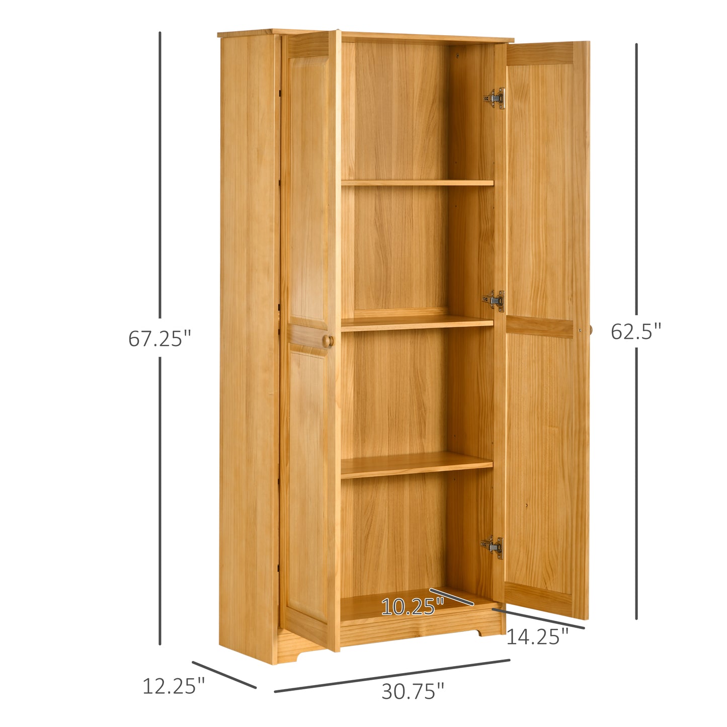 67" Pinewood Kitchen Pantry Cabinet w/ Adjustable Shelves