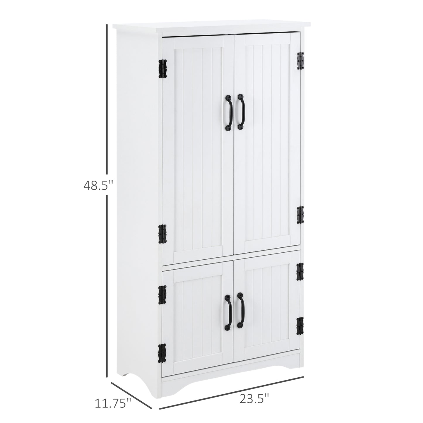 48" Tall White Kitchen Pantry Cabinet w/ Adjustable Shelves