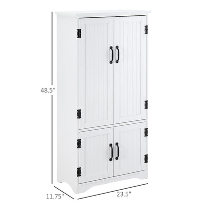 48" Tall White Kitchen Pantry Cabinet w/ Adjustable Shelves