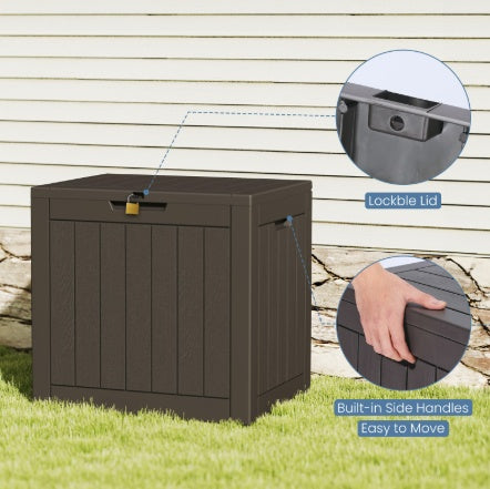31 Gallon Deck Box - Small Lockable Resin Outdoor Storage Box Waterproof for Patio Cushions, Garden Tools & Package Delivery, Brown/Black