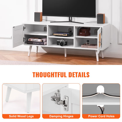 Rattan TV Stand for 55" TV Boho Mid-Century Modern Console