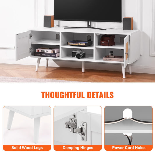 Rattan TV Stand for 55" TV Boho Mid-Century Modern Console